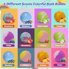 Santrela bath bombs showing dog toy inside, sparkling colors for bath play.