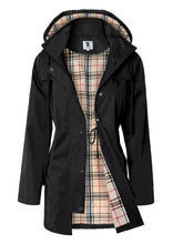 SaphiRose women's long rain jacket with hood for light rain protection.