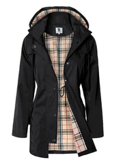 SaphiRose women's rain jacket front view showing water-resistant shell for light rain protection.