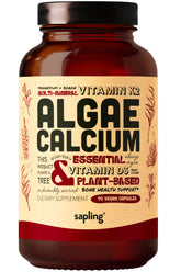 Sapling Algae Calcium bottle front label showing vegan bone-support formula