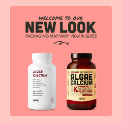 Sapling Algae Calcium capsules close-up highlighting 600mg elemental calcium
