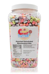 Sarah's Candy Factory assorted dehydrated marshmallow bits in a jar, colorful dessert toppings.
