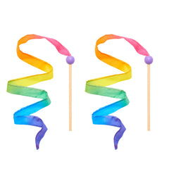 Sarah's Silks Mini Rainbow Streamer with wooden handle for graceful twirls during pretend play.