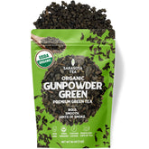 Sarasota Coffee & Tea Co. Organic Gunpowder loose-leaf tea ready for brewing.