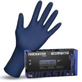 SAS Thickster powder-free latex gloves with textured blue grip for precise handling.