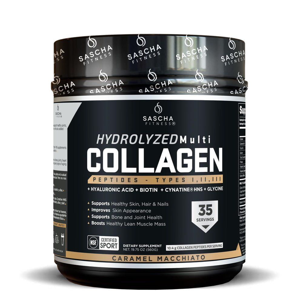 SASCHA FITNESS hydrolyzed multi-collagen bottle front supports skin and joints