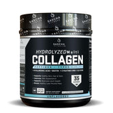 SASCHA FITNESS Hydrolyzed Multi Collagen Peptides bottle pouring for daily beauty and joint support.