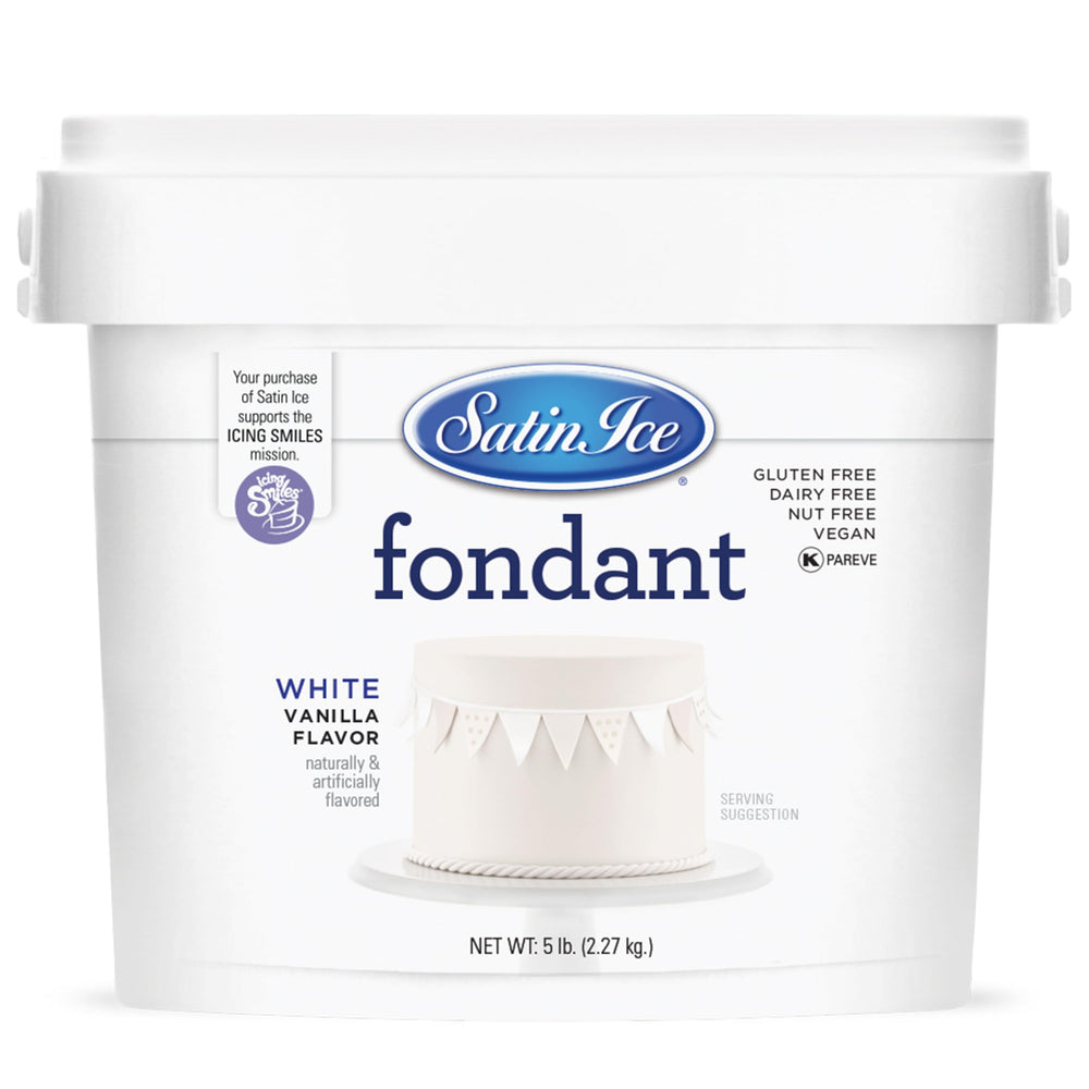 Satin Ice fondant white vanilla 5 lb pail for smooth cake coatings