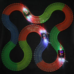 Save Unicorn flex-track race cars with LED lights for dynamic race setups.