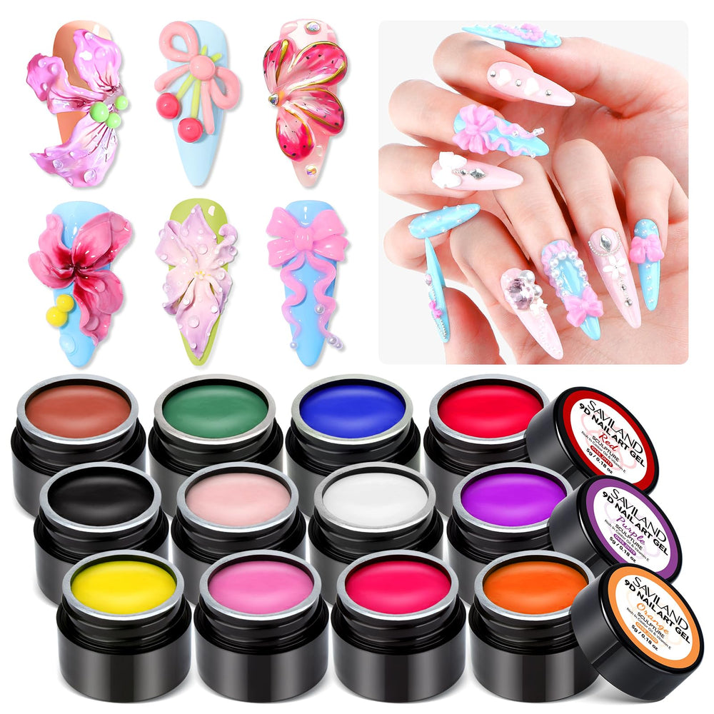 SAVILAND 3D nail gel set with 12 colors for versatile home nail art
