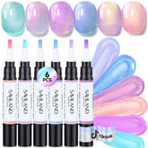 SAVILAND Express One-Step Gel Pen close-up applying base and color together, quick salon-like finish.
