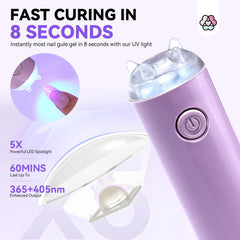 SAVILAND mini nail lamp cures solid gel glue in 60 to 120 seconds.