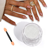 SAVILAND white pearl chrome nail powder bottle display showing luminous finish