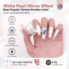 SAVILAND white pearl chrome powder swatch reveals iridescent shimmer