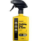 Sawyer Permethrin spray bottle applying to clothing for extended insect protection