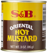 S&B Oriental Hot Mustard Powder bottle showing compact 3-ounce size for quick flavor boosts