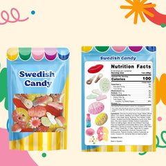 Colorful gummies illustration highlighting the soft, chewy texture and fruity flavors from Scandylicious BUBS.
