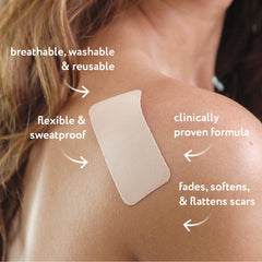 ScarAway scar sheets on arm during daily activities for discreet scar care.