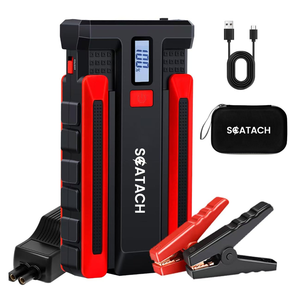 Scatach 4000A jump starter front view showcasing compact design.