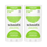 Schmidt's Bergamot & Lime packaging shows aluminum-free natural deodorant.