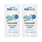 Schmidt's Fresh Rain & Birch deodorant cap showing aluminum-free protection for all-day freshness