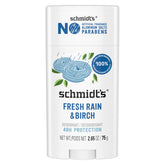 Schmidt's Fresh Rain & Birch deodorant stick for aluminum-free, all-day odor protection.