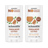 Schmidt's Sandalwood & Citrus deodorant stick in packaging, aluminum-free protection.