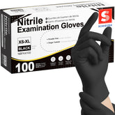 Schneider black nitrile exam gloves in a box showing professional protection and clean handling
