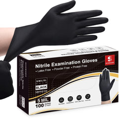 Schneider Black nitrile exam gloves in medium for medical and prep use