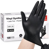 Schneider black vinyl gloves box front view, showcasing 4 mil XL packaging.
