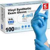 Schneider blue vinyl gloves box 100 for easy stocking and quick access.