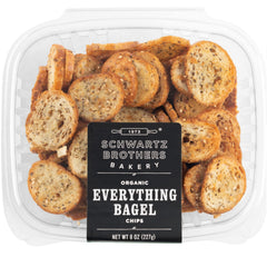 Schwartz Brothers Bakery everything bagel chips NY style close-up, a crisp snack perfect with dips.