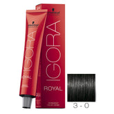 Schwarzkopf Igora Royal 3-0 color creme tube provides complete gray coverage and a uniform shade.