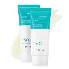 SCINIC Enjoy Super Mild Sun Essence bottle showing lightweight UV protection and hydration.