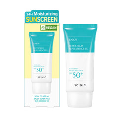 SCINIC Enjoy Super Mild Sun Essence EX bottle for lightweight daily protection.