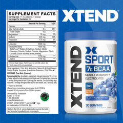 XTEND Sport Blue Raspberry Ice powder dissolves easily for quick hydration during workouts.