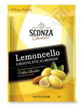 Sconza Lemoncello almonds front-pack display for gifting and tasting.