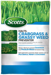Scotts Halts bag front showing packaging and coverage up to 10,000 sq ft for lawns.