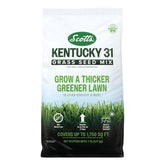 Scotts Kentucky 31 Grass Seed Mix bag displaying blend for thicker, greener lawn.