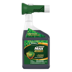 Scotts Liquid Green Max lawn food bottle ready to spray for quick greening.