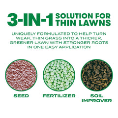 Scotts Thick'R Lawn fertilizer applying boosts rapid turf greening.