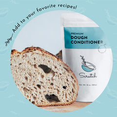 Scratch Premium Dough Conditioner label closeup emphasizes simple usage