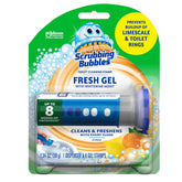 Scrubbing Bubbles fresh gel dispenser for easy, hands-free toilet freshness.