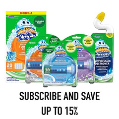 Under-rim application of Scrubbing Bubbles stamp delivering continuous freshness with each flush.