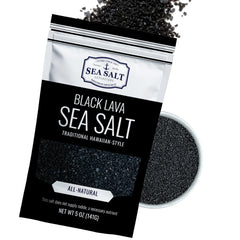 Sea Salt Superstore Black Lava Charcoal bottle showing versatile finishing salt