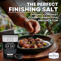 Seasoned steak with Sea Salt Superstore Black Lava Charcoal for smoky depth