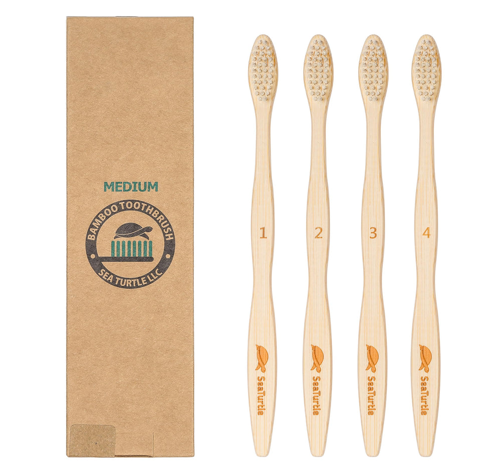 Sea Turtle bamboo toothbrush four-pack design for eco-conscious families.