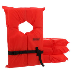 SEACHOICE life vest in bag illustrated with four-packs, convenient for family boating safety.