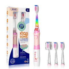 SEAGO kids toothbrush with pink handle promotes fun, easy brushing.