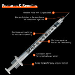 Searvgrh U-100 syringe leak-proof plunger for reliable withdrawal and administration.